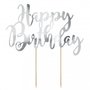 PartyDeco Taarttopper Happy Birthday, Zilver